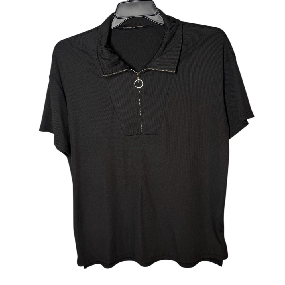 Mckol Men’s 1/4 Zip Black Pullover Short Sleeve Collared Shirt Sz XL